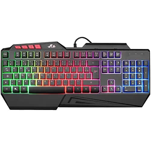 Rii Clavier Gamer Semi-Mécanique USB Filaire, 19 Touches Anti-Ghosting avec rétroéclairage LED, Multimédia, Silencieux, Clavier Gaming Membrane AZERTY Etanche pour Ordinateur Windows/IOS/Xbox/PS4/PS5