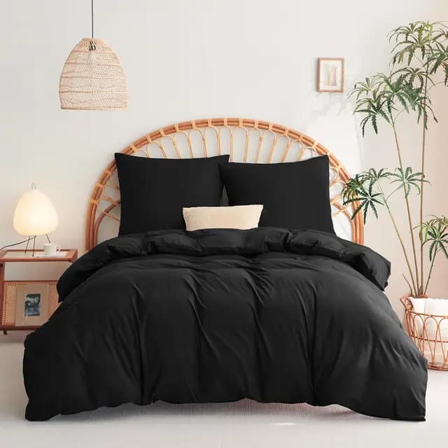 WAVVE Parure de Lit 220x240 Housse de Couette 240x220 avec 2 Taies d'oreiller 65x65 cm Parure de Lit 2 Personnes pour lit 180x200 avec Fermeture Éclair Sets de Housse Couette Noir 220 x 240
