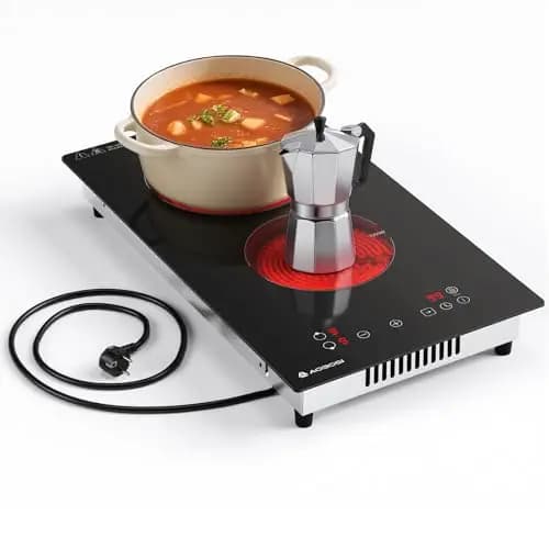 Aobosi Plaque Vitrocéramique 2 Feux, Plaque de Cuisson Encastrable en Céramique avec 9 Niveaux de Puissance, Commande Tactile, Fonction Pause,Sécurité Enfants, Timer 99 min, 3000 W