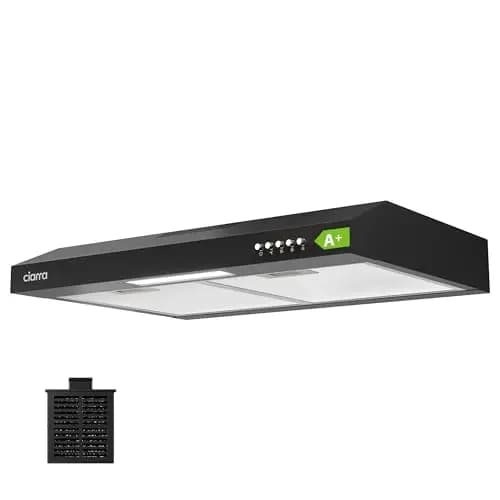 Ciarra Hotte Aspirante 60cm Classe A+ - 220 m³/h - Hotte Casquette - Évacuation ou Recyclage - Filtre au Charbon Inclus - Éclairage LED - Noir - CBCB6903D