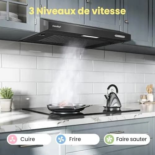 COMFEE'SLIF17B-60 LED,Hotte aspirante 60 cm, sous comptoir, 2 modes d'aspiration - 3 niveaux de vitesse - Noir