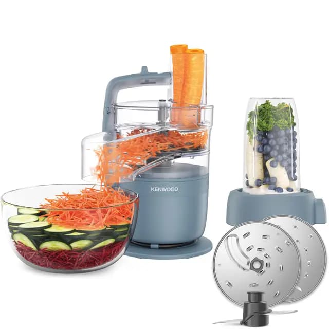 Kenwood MultiPro Compact - Processeur alimentaire avec Express Serve, lame en acier inoxydable, disques pour couper et râper, récipient de 600 ml, fonction Pulse, bleu tempête (FDP23.380GY)