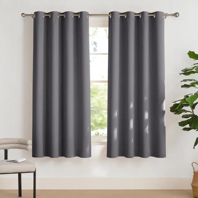 PONY DANCE Rideau Occultants Court 2 Pièces de Thermique Unicolore Draperies à Oeillets Lumineux Bloquer Anti-UV pour Maison Chambre, L140cm sur H160cm, Gris