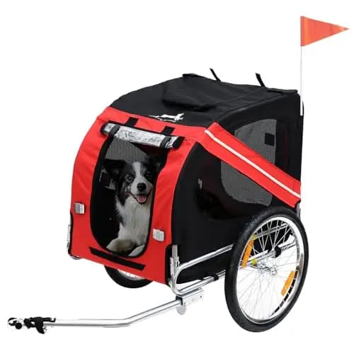 PawHut Remorque vélo pour Chien Animaux Pliable 8 réflecteurs Drapeau Barre attelage Inclus Acier Polyester imperméable Max. 30 Kg 130L x 73l x 90H cm