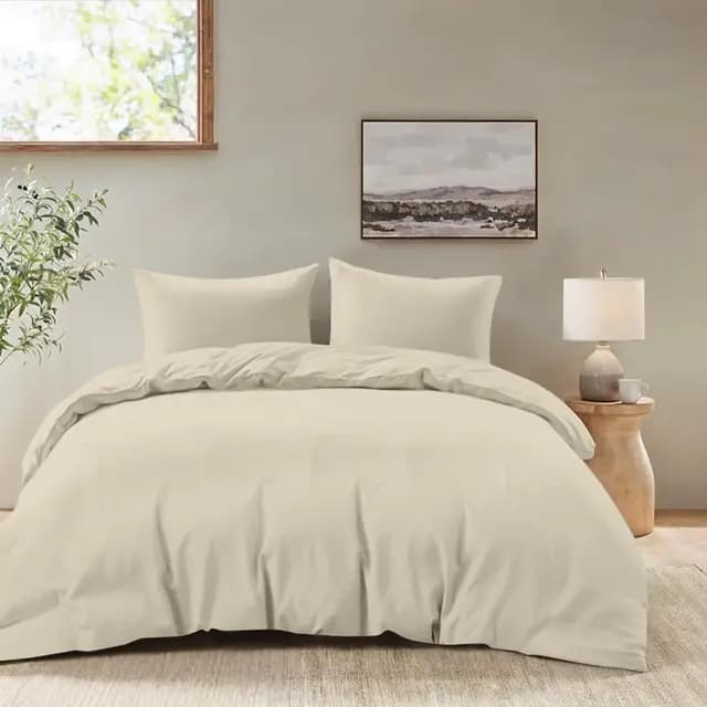 Dreamzie - Housse de Couette 220x240 avec 2 Taies Oreiller 50 x 70 - Parure de Lit Adulte 3 pièces en Microfibre Douce Beige - Certifiée Oeko-Tex