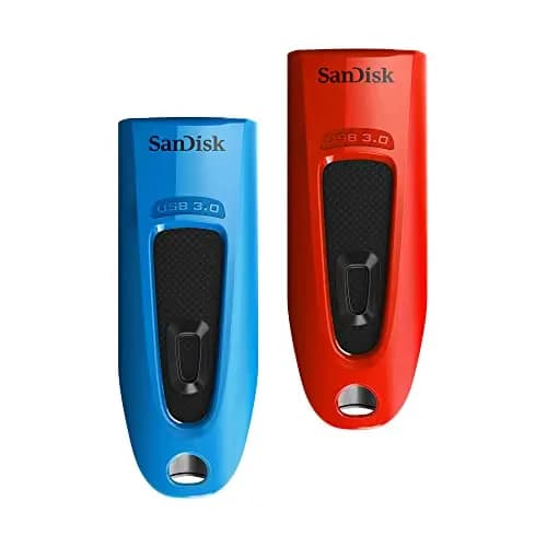 SanDisk Ultra 64 GB USB Flash Drive USB 3.0 Up to 130 MB/s Read - Twin Pack, Red/Blue