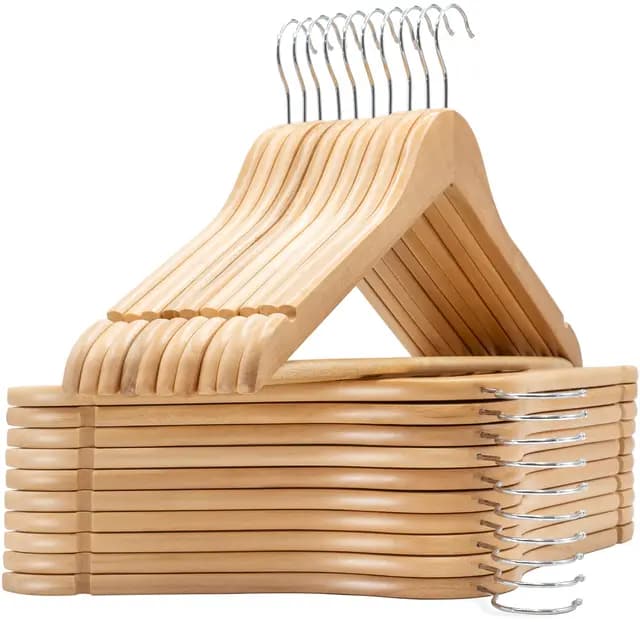 edihome, Cintres Bois, Lot de 20, Barre Antiglisse pour Pantalons, avec Encoches Antiglisse, Crochet Pivotant 360°, pour Costumes, Chemises, Manteaux (Bois, 20 unités)