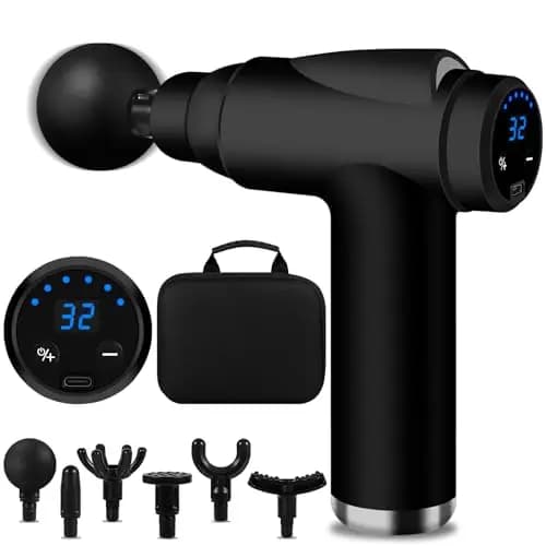 Pistolet de Massage Musculaire, Mini Massage Gun avec 32 Niveaux Réglables 3500 RPM et 6 Têtes de et l'Écran LCD, Léger et Portable, pour Soulager Douleurs et Raideurs Musculaires