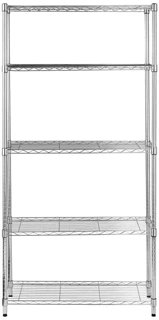Amazon Basics Étagère à 5 tablettes étroites réglables en hauteur avec pieds de nivellement, charge max. 453 kg, Chromé, 36 x 91 x 183 cm