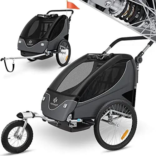 KESSER® Remorque de vélo pour Enfant - Rotation à 360° - avec Suspension 2 en 1 - Fonction Jogger - Remorque de vélo pour Enfant - Sangle à 5 Points - pour 1 à 2 Enfants - 40 kg