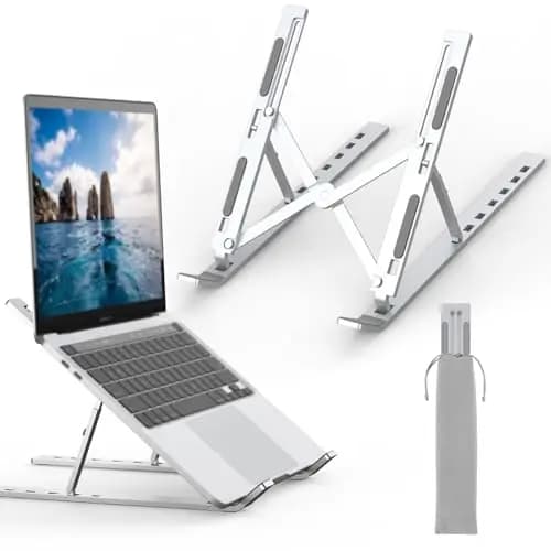 GRIFEMA GB1054 Support Ordinateur Portable Réglable, Support PC Pliable en Aluminium 7 Niveaux de Hauteur, Compatible MacBook Air/Pro, Dell 10-17,3 Pouces, Léger et Stable -Argent