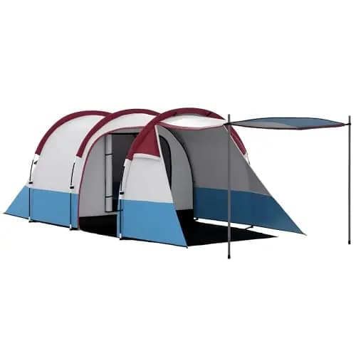 Outsunny Tente de Camping Tente Tunnel 2-3 Personnes avec Chambre à Coucher, Salon et Porche légère ventilée 3 Portes Sac de Transport Inclus 420 x 200 x 150 cm
