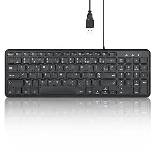 Perixx PERIBOARD-213U, Clavier Compacte Silencieux Filiare – Clavier Chiclet avec Touches Ciseaux Silencieuses et Touches Multimédia pour Windows - AZERTY Français - Noir