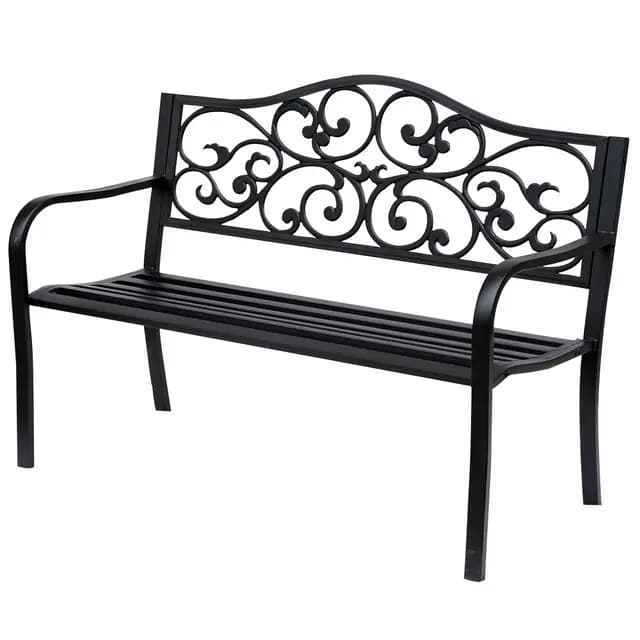 Outsunny Banc de Jardin 3 Places terrasse Style Cosy Chic 127L x 60l x 85H cm métal époxy anticorrosion Noir