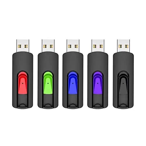 Clé USB 64Go, Lot de 5 Vansuny Cle USB 2.0 64 Go rétractable Glisser, USB en Gros 64 Go Stockage Données avec Lumière LED (5 Couleures, USB 2.0)