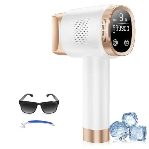 Épilateur Lumière Pulsée 21J avec Système de Refroidissement à 8 °C, 9 Niveaux et Lumière Rouge 600 nm, Écran Tactile LCD, Épilation Laser pour Visage, Bras, Maillot, Femmes et Hommes, Blanc