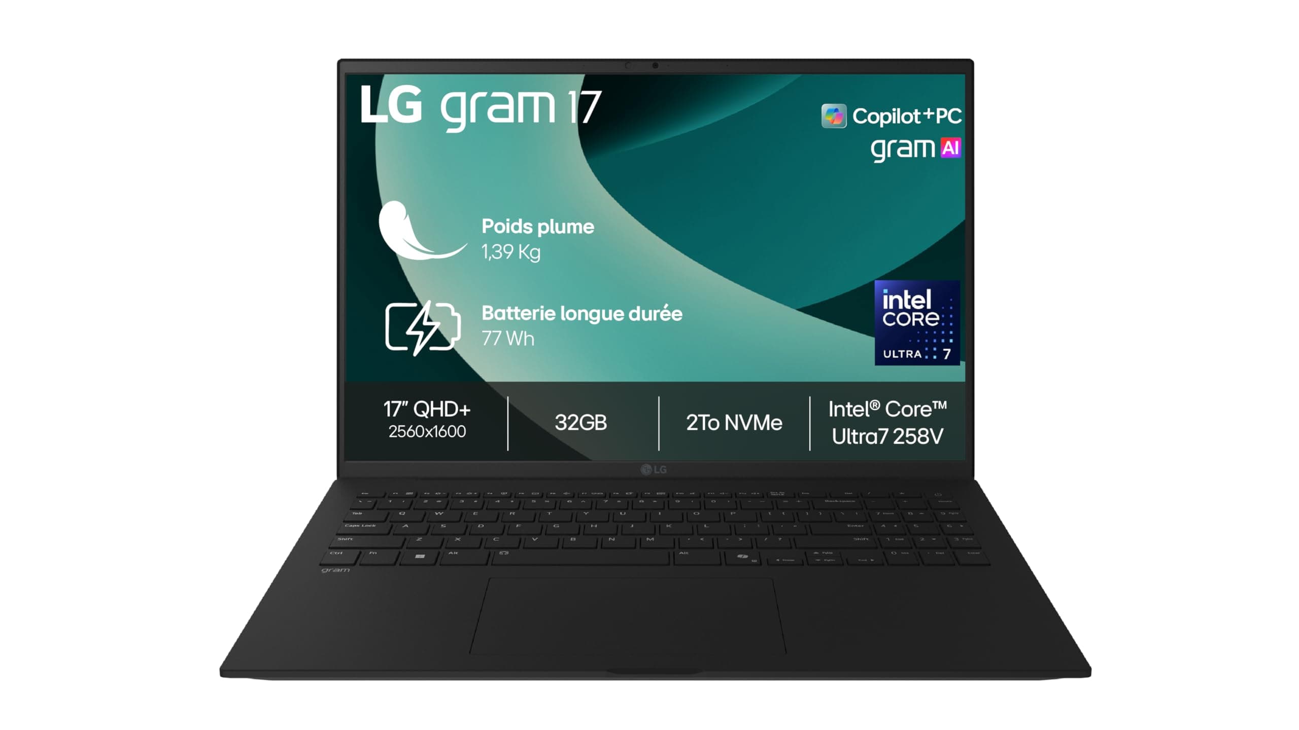 LG Gram 17Z90TL-G.AU8BF - PC Portable 17" 1389g, écran DCI-P3 99% QHD+ Format, Intel® Evo™ Ultra7, RAM 32Go, SSD 2To NVMe, Intel® Arc™ Graphics, Windows 11 Home Next Gen. Premium, Noir Obisidien – Image 1