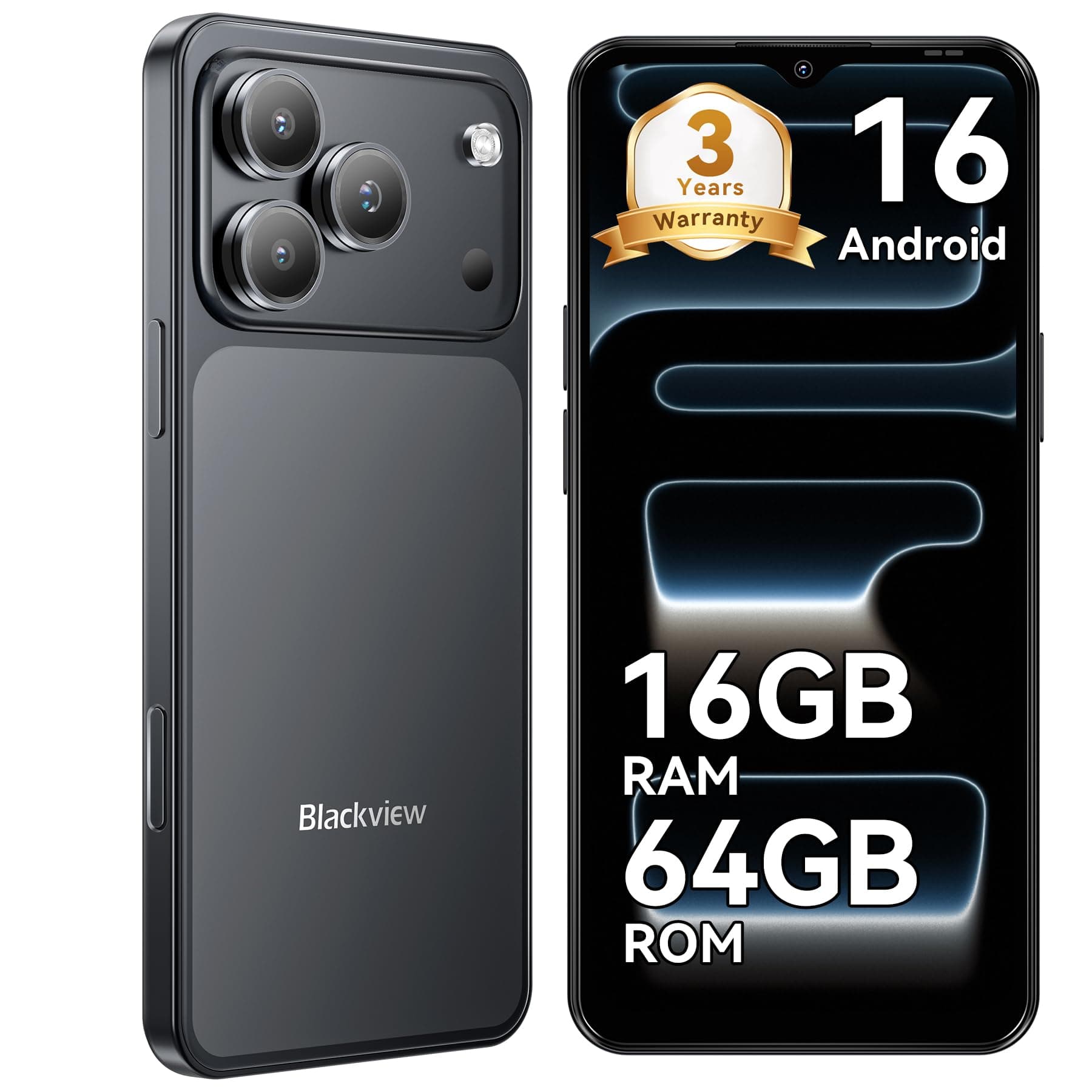 Blackview Wave 7C Telephone Portable Android 16 Smartphones, 16Go+64Go/2To, 32MP+13MP, 5000mAh, 6.56" Smartphon Pas Cher 4G Dual SIM, Téléphone WiFi 5G/GPS/IP54/3 Card Slots/3.5mm/FM/3Ans Garantie | Android 16