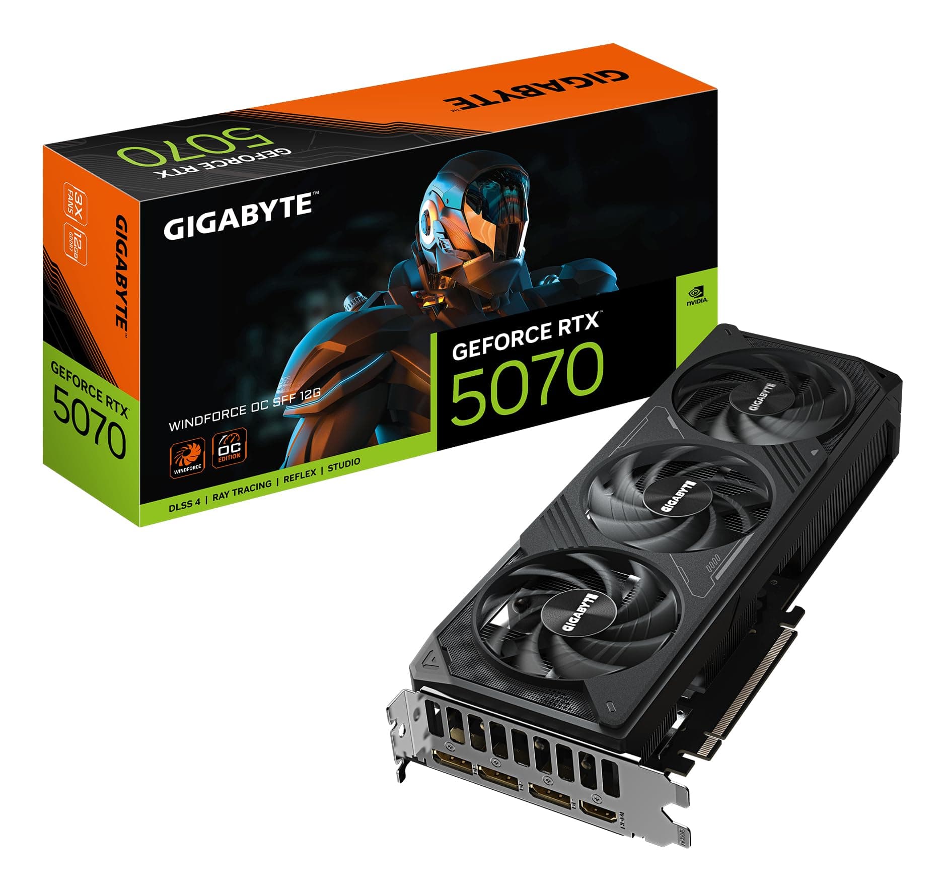 GIGABYTE GeForce RTX 5070 WINDFORCE OC SFF 12G Carte Graphique - 12Go GDDR7, 192 Bits, PCI-E 5.0, 2542 MHz Core Clock, 3 x DP 2.1a, 1 x HDMI 2.1b, NVIDIA DLSS 4, GV-N5070WF3OC-12GD