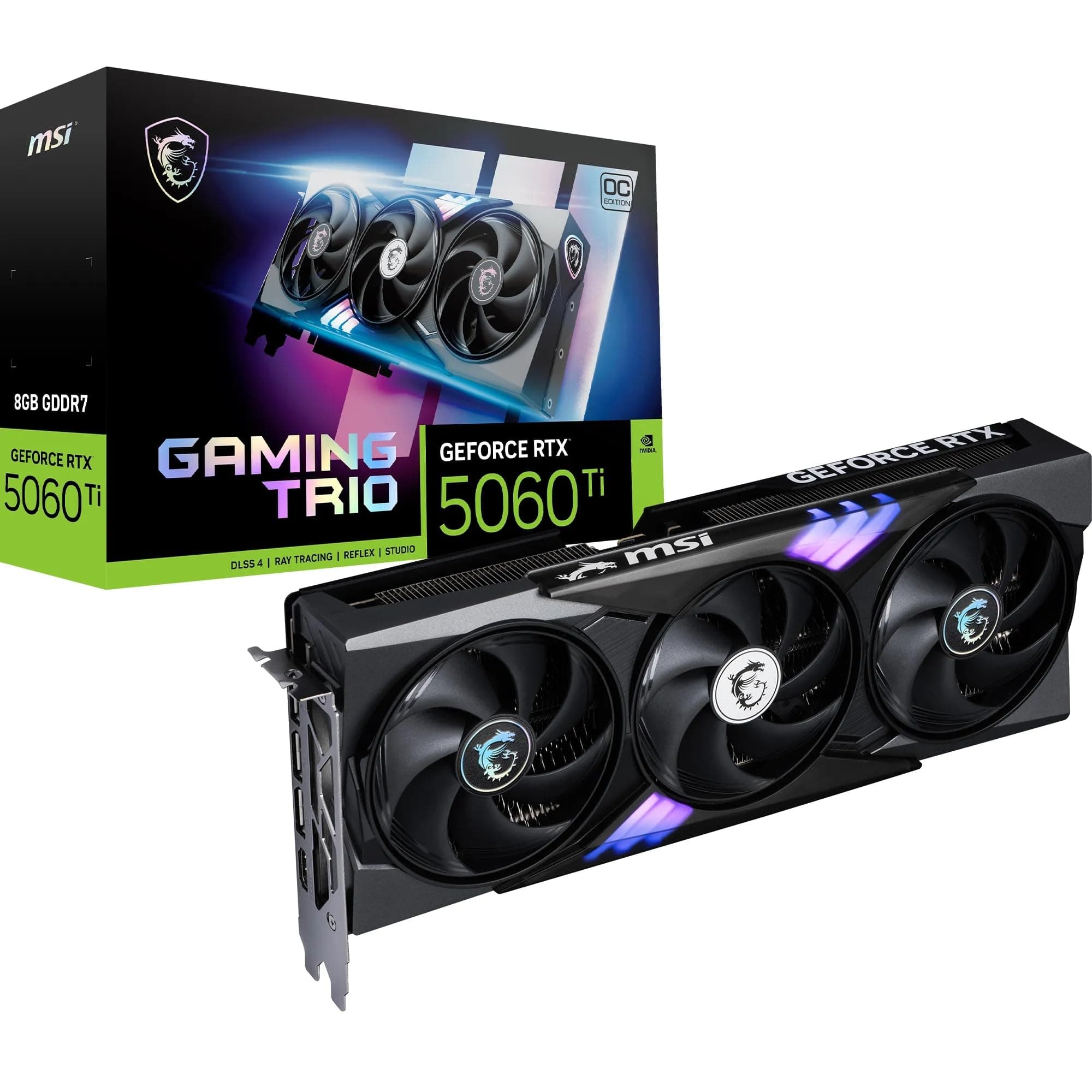 MSI NVIDIA GeForce RTX 5060 Ti 8G Gaming Trio OC Carte Graphique - 8 Go GDDR7 (28 GB/s, 128-bit), PCIe 5.0 - TRI FROZR 4 (3 x Ventilateurs STORMFORCE) - RGB - HDMI 2.1b, DisplayPort 2.1b