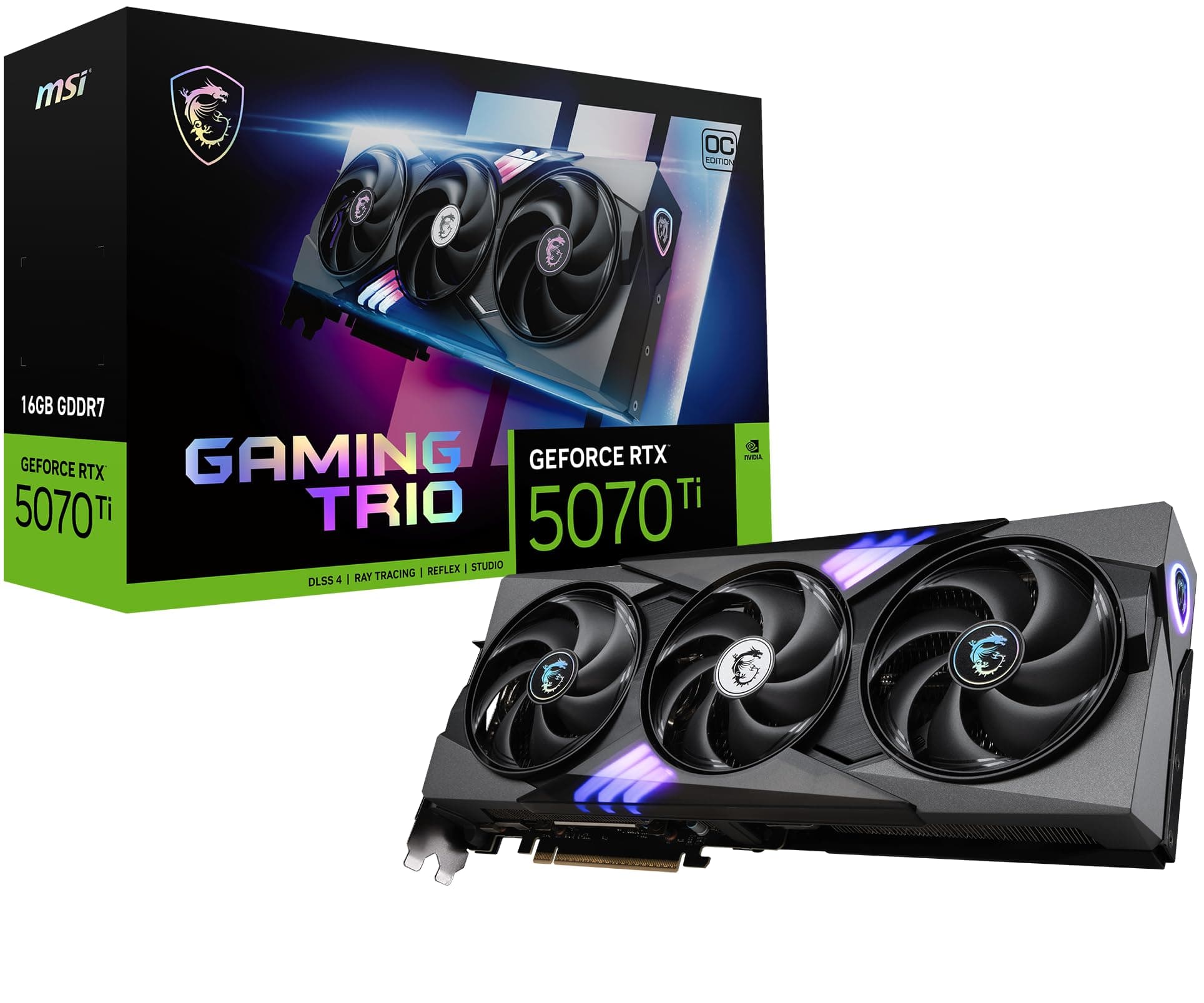 MSI NVIDIA GeForce RTX 5070 Ti 16G Gaming Trio OC Carte Graphique - 16 Go GDDR7 (28 GB/s, 256-bit), PCIe 5.0 - TRI FROZR 4 (3 x Ventilateurs STORMFORCE) - RGB - HDMI 2.1b, DisplayPort 2.1b