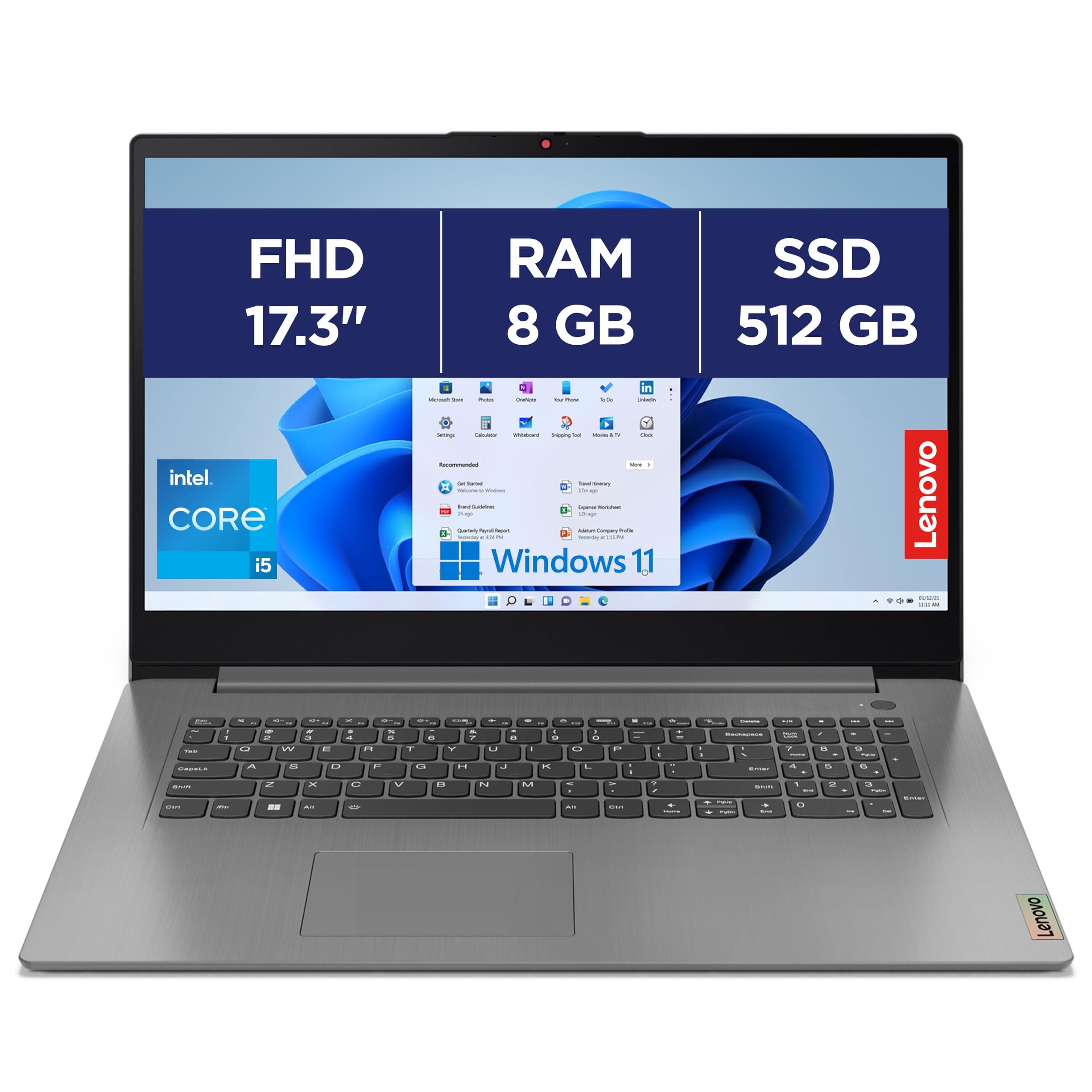 Lenovo IdeaPad 3 17IRU7 - Ordinateur Portable 17.3'' FHD (Intel Core i5-1335U, RAM 16Go, SSD 512Go, Intel Iris XE Graphics, Windows 11 Home) Clavier AZERTY Français - Gris – Image 1