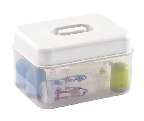 THERMOBABY - Stérilisateur Biberons – À Chaud au Micro-Ondes – Boîte de Stérilisation Compacte avec Couvercle – Sans BPA – Grande Capacité - Blanc
