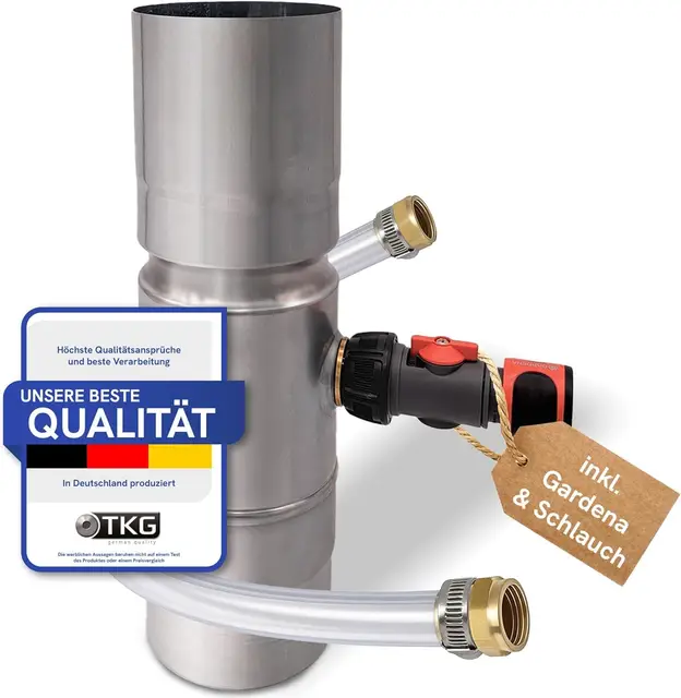 Collecteur d'eau de pluie pour tuyaux de descente 100 mm - En zinc - Pour tuyau de descente DN100 - Avec raccord de tuyau et de tonneau - Collecteur d'eau pour citerne d'eau de pluie - Résistant aux