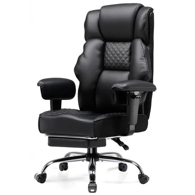 GTPLAYER Chaise de gaming large avec ressort de poche, ergonomique, en PC, réglable et pivotante, avec repose-pieds, en cuir synthétique, 180 kg, noire