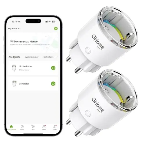 GHome Smart Mini Prise Connectée WiFi, Prise Intelligente Certifié TÜV avec APP Contrôle, Mesure de Consommation Électrique, Plug Programmable avec Alexa et Google Home, Fonction de Temps, 10A