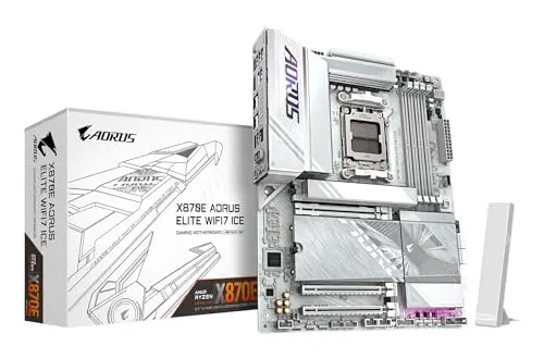 GIGABYTE X870E AORUS Elite WIFI7 Ice Carte mère - Prend en Charge Les processeurs AMD Ryzen 9000, VRM numérique 16+2+2 Phases, jusqu'à 8200 MHz DDR5 (O.C.), 3X PCIe 5.0 + 1x PCIe 4.0, Wi-FI 7
