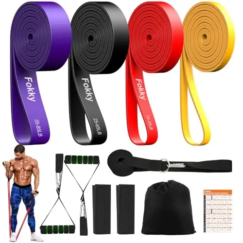 Fokky Bande Elastique Musculation, Élastique Musculation avec 5 Niveaux Différents, Elastique Sport et Poignées, Ancrage de Porte, Sac de Transport, Idéal pour Yoga Pilates Fitness Crossfit