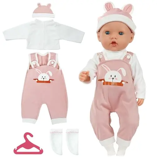 Aolso Vêtements De Poupée, Poupée Accessoires pour Poupées Vêtements De Poupée 14-18", Taille 35 - 45 Cm pour Poupées-poupée Non Incluse (Salopette - Lapin)