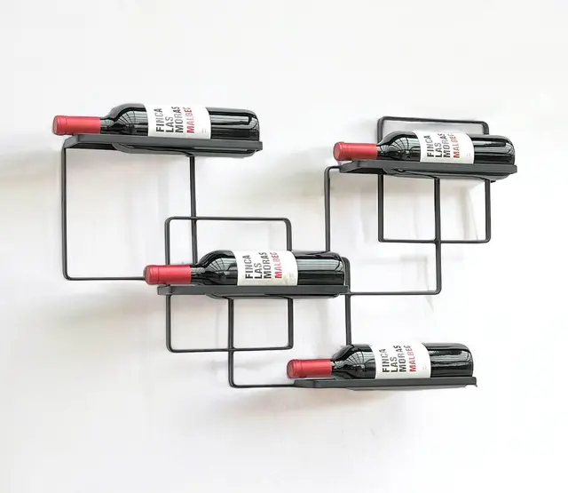 DanDiBo Étagère à vin murale en métal noir - Porte-bouteilles pour 4 bouteilles - Design moderne