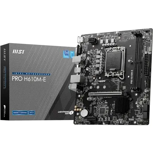 MSI Pro H610M-E Carte mère, Micro-ATX - pour processeur Intel de 14e, 13e et 12e gén., LGA 1700 - DDR5 Memory Boost 5600MHz/MAX, PCIe 4.0 x16, M.2 Gen3