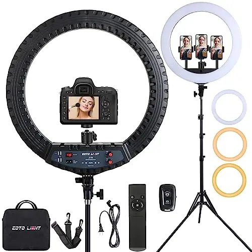 21 Pouces LED Ring Light avec Trépied, 2900-6000K LED Anneau Lumineux Réglable, Lampe Annulaire pour Telephone Youtube TikTok Maquillage Vidéo Tournage Bluetooth, CRI>97
