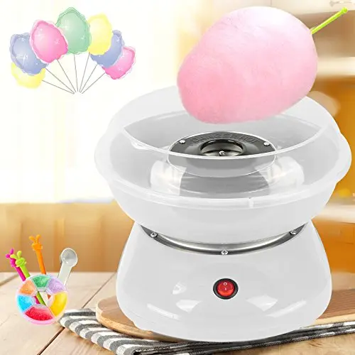 Machine barbe à papa pour la Maison, Barbapapa Machine avec Bâtonnets de Barbe à papa et Cuillère Doseuse pour Anniversaire D'enfant（Blanc）