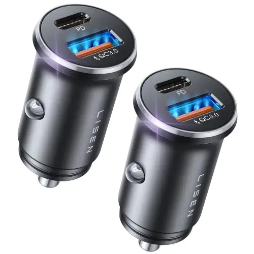 LISEN 54W 2-Pack Allume Cigare USB C, Double Ports Rapide, Chargeur Voiture USB C Sécurisés, Prise Allume Cigare 12V acev iPhone 17 Pro Max Air 16/15 Galaxy S25/S24 iPad Airpods