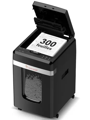 Bonsaii Destructeur de Documents, Micro-Coupe P-4, avec Alimentation Automatique de 300 Feuilles, 60 Minutes de Fonctionnement continu, bac de récupération de 31 litres, C291-A