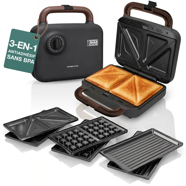 LEBENLANG Appareil a Croque Monsieur 3 en 1-750 W Avec 3 accessoires pour Grillades, Sandwichs & Gaufres I Appareil à Gauffre Croquemonsieur Machine panini Gaufrier Croque Monsieur Gauffrier