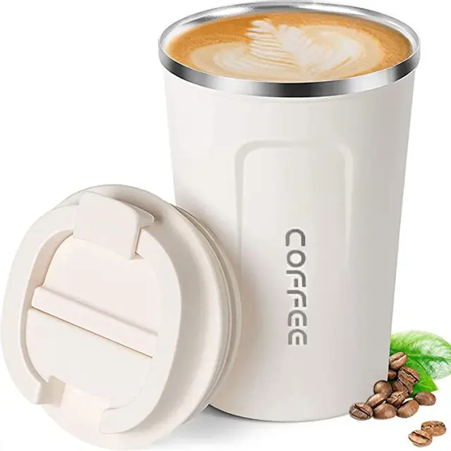 ERBO Tasse à café to go - En acier inoxydable - Anti-fuite - Tasse à café avec couvercle - Tasse à café isotherme pour les déplacements - Respectueux de l'environnement - Blanc - 380 ml