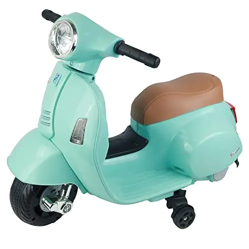 TURBO CHALLENGE - Porteur Vespa GTS Électrique -119151 - Vert d'Eau - Batterie 6V + Chargeur USB Inclus - Poids Max 25 Kg - À Partir de 2 Ans
