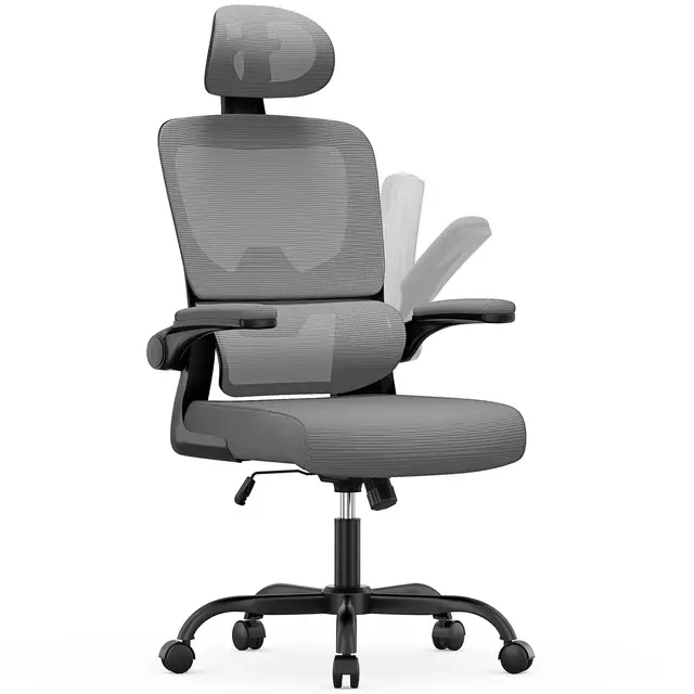 Chaise de Bureau Ergonomique: Fauteuil Bureau avec Support Lombaire en C,Dossier et Appui-tête Réglables,Reversible Armrest,Siege en Maille Respirante Convient à la Maison Chair ,Lecture,Gris Sombre