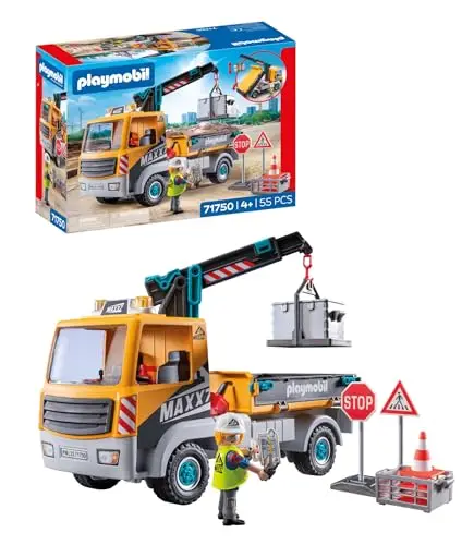 Playmobil | Action Heroes | Camion de Chantier avec Grue | Jouet pour Enfants | Set de Construction | Jouet pour Enfants à partir de 4 Ans | 71750