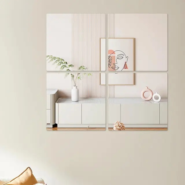 Hode Miroir Mural 4 Pièces 20x20cm, Miroir Autocollant Adhesif Mural Muraux à Coller Incassable Petit Acrylique Plastique Carré Enfant, Deco Porte Chambre Salle de Bain Salle de Sport Salon