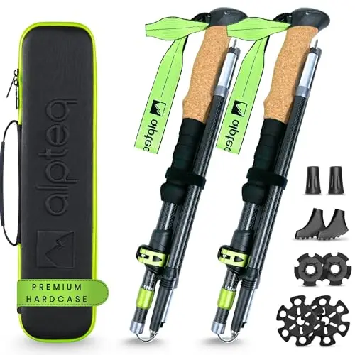 Bâtons de randonnée Pliables en Carbone avec poignée en liège | Bâtons de Trekking pour Sports de Montagne | Bâtons de Marche Nordique pour Homme et Femme | Extra léger et télescopique