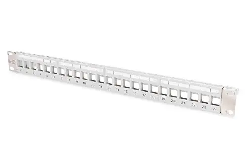 DIGITUS Panneau de Brassage - Modulaire - pour modules Keystone - 19 Pouces - 24 Ports - Blindé - Montage en Rack 1U - V2 - Gris