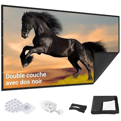 Écran de Projection 60 Pouces Amélioré - Dos Noir, Bords Droits, Pliable, Lavable et Anti-Pli - pour Cinéma Maison et Extérieur - Blanc 16:9 par IOLIEO