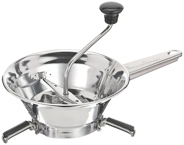 Moulinex Moulin à légumes manuel classic en inox, acier Inoxydable, Petit modèle, Broyage facile, Purées, Soupes, Compotes, Compatible lave-vaisselle, Fabriqué en France A40106
