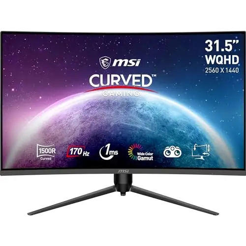 MSI G32CQ5P écran Gaming incurvé de 31,5 Pouces WQHD - Dalle VA 1500R 2560 x 1440, 170 Hz / 1 ms, Adaptive Sync, réglable sur 3 Axes - DP 1.2a, HDMI 2.0b CEC
